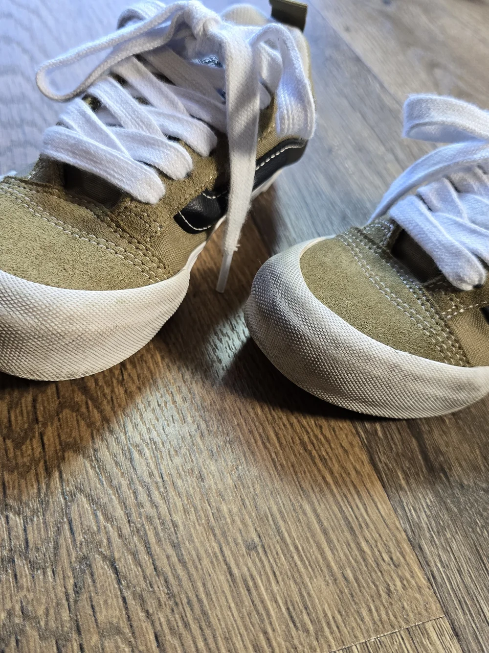 Vans Knu Skool Kids Olive Green Canvas Sneakers with White Laces